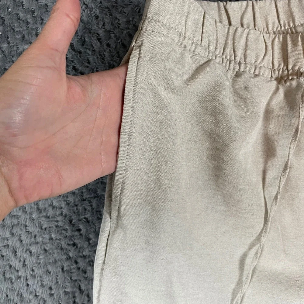 HM Womens Linen Blend Wide Leg Pants S Beige Oatmeal Elastic Waist Minimalist